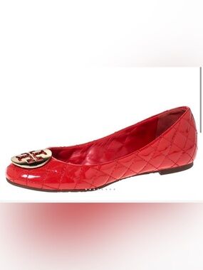Tory Burch Fiesta Red Quilted Leather Quinn Ballet Flats